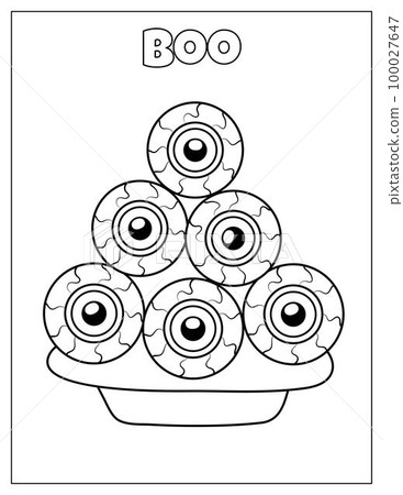 Boo Halloween coloring page with creepy eyeballs on the plate Boo Halloween coloring page with creepy eyeballs on the plate 100027647