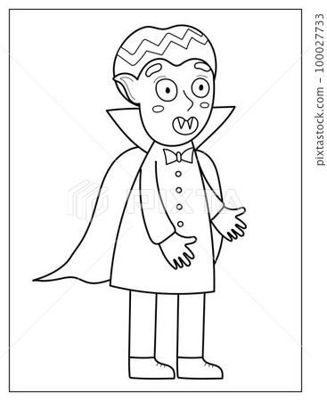Halloween coloring page with a cute vampire. Spooky print in cartoon style 100027733