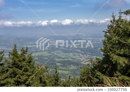 Towns Ostravice and  Frydlant,  view from nature reserve Spruce , Beskid Mountains 100027798