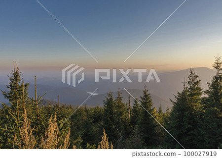 Sance dam, water reservoir and dam in Beskid mountains. Czech Republic. View of the landscape from peak of lysa hora. Sance dam, water reservoir and dam in Beskid mountains. Czech Republic. View of the landscape from peak of lysa hora. 100027919