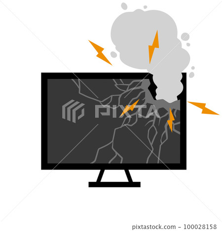 Crack in Flat Television. Broken Modern TV. Black screen. Repair and warranty of Electronic equipment and monitor Crack in Flat Television. Broken Modern TV. Black screen. Repair and warranty of Electronic equipment and monitor 100028158