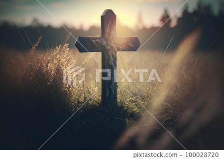 Cross in field. Generative Ai image 100028720