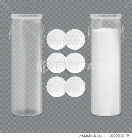 Realistic Detailed 3d Cosmetic Cotton Pads Set on a Transparent Background. Vector illustration of Soft Pad 100031049
