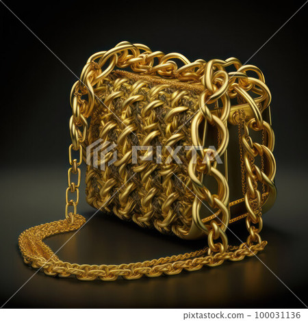 gold bag with chain decoration.image of a bag created by AI 100031136