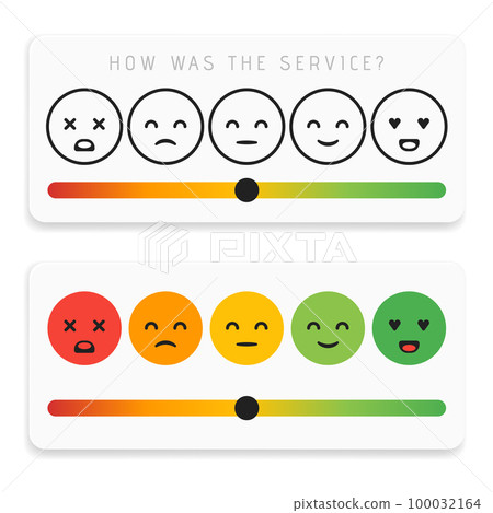Feedback emoticon flat design icon set. Customer rating satisfaction meter with different emotions. Excellent, good, normal, bad awful Vector illustration Feedback emoticon flat design icon set. Customer rating satisfaction meter with different emotions. Excellent, good, normal, bad awful Vector illustration 100032164