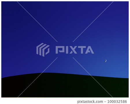 Crescent moon sinking into the hill, background material 100032586