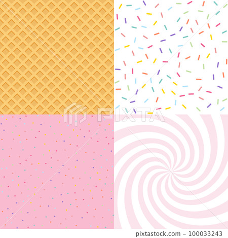 Seamless background with donut and ice cream glaze, confetti, waffle. Decorative bright sprinkles texture pattern design Seamless background with donut and ice cream glaze, confetti, waffle. Decorative bright sprinkles texture pattern design 100033243