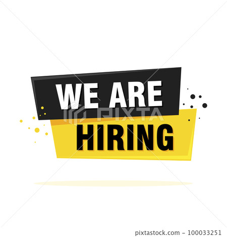 We are hiring label sign. Black and yellow origami style sticker. Vector illustration We are hiring label sign. Black and yellow origami style sticker. Vector illustration 100033251
