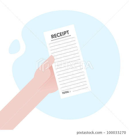 Hand holding blank receipt isolated on blue abstract shape background. Vector illustration 100033270
