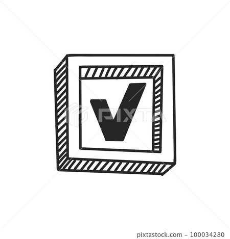 Check mark and cross sign. Cartoon vector and illustration, black and white, hand drawn, sketch style, isolated on white background 100034280
