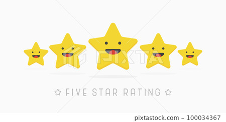 Five golden rating star wiyh cute smile face. Vector illustration in white background 100034367