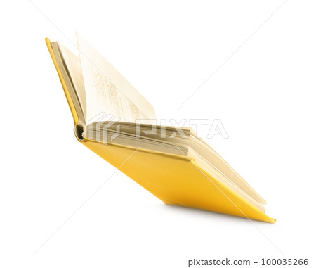 Open old book with yellow cover isolated on white Open old book with yellow cover isolated on white 100035266