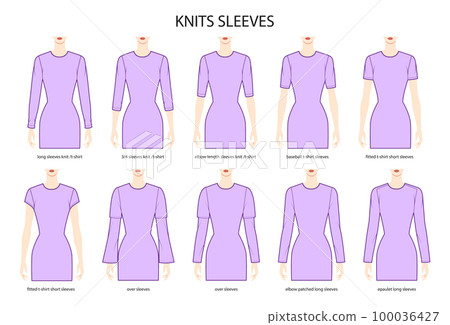 Set of Knit sleeves clothes baseball, fitted, long, over, epaulet, short length technical fashion illustration, fitted 100036427