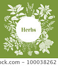 Round Template with Herbs in Hand-Drawn Style 100038262