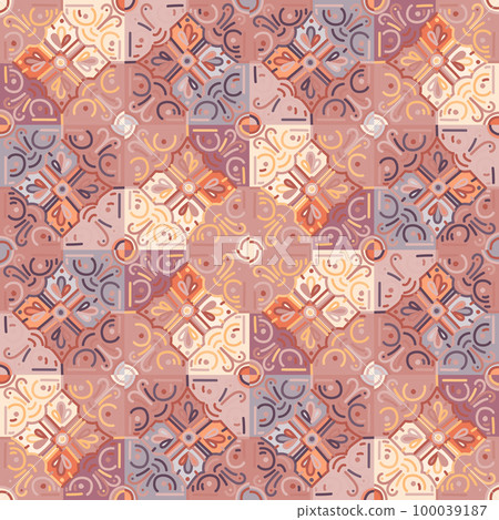 Decorative mosaic elements seamless pattern. Abstract geometric ornamental wallpaper. 100039187