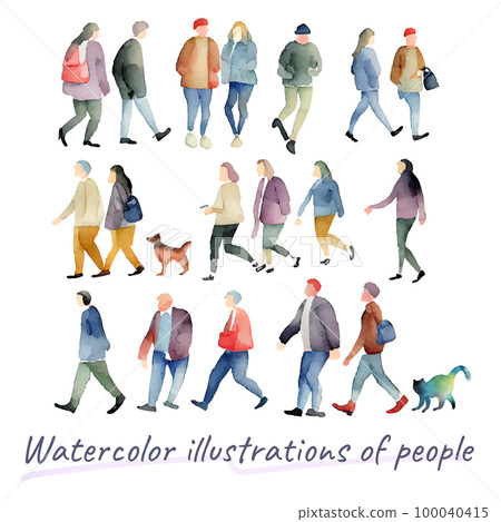 Illustration material: Watercolor illustration set of people in gentle colors 100040415