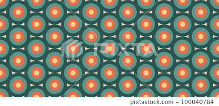 Retro concentric circles seamless pattern. Vintage abstract geometric background in 70s or 80s style. Colourful fabric and textile design. Vector wallpaper.  100040784