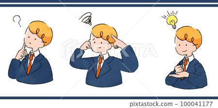 Fashionable and cute handwritten businessman illustration set (question, wonder, worry, trouble, flash, come up with) Fashionable and cute handwritten businessman illustration set (question, wonder, worry, trouble, flash, come up with) 100041177