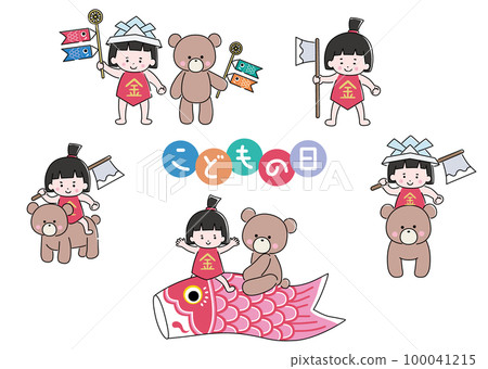 熊和金太郎兒童節矢量圖素材集 100041215