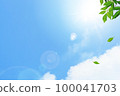 Blue sky background with refreshing sunbeams and UV rays. leaves blow in the wind 100041703