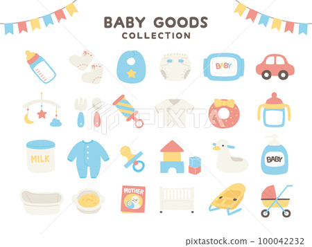 Illustration set of colorful baby goods 100042232