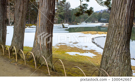 Motsuji Pure Land Garden in winter, Oizumigaike Pond, Iwate Prefecture 100042667