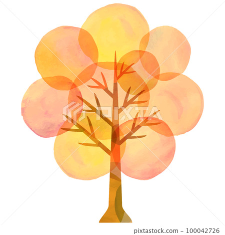 橙樹與水彩觸感秋葉枯葉秋/冬 100042726