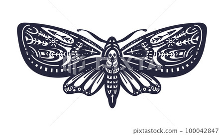 Butterfly hawk moth or death. Vector insect, print 100042847