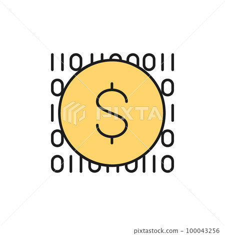 Coin with code, digital money, e-money, mobile payment color lineal icon. Finance, payment, invest finance symbol design. Coin with code, digital money, e-money, mobile payment color lineal icon. Finance, payment, invest finance symbol design. 100043256