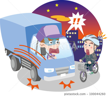 交通安全<傍晚的卡車事故/沒有燈的hiyari-hatto/自行車頭盔> 100044260