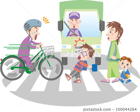 交通安全<人行橫道&帶自行車頭盔的2名兒童（卡車）> 100044264