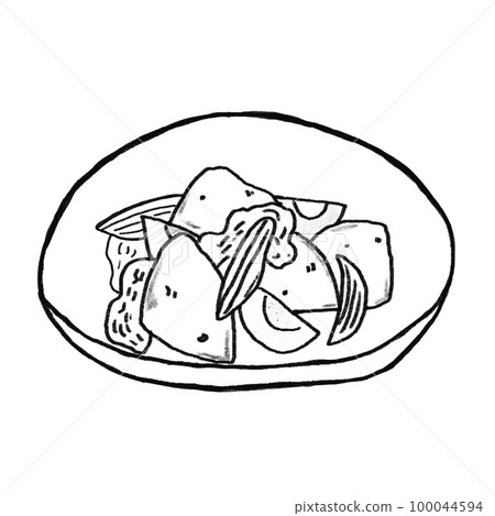 Meat and potatoes line drawing black and white Meat and potatoes line drawing black and white 100044594