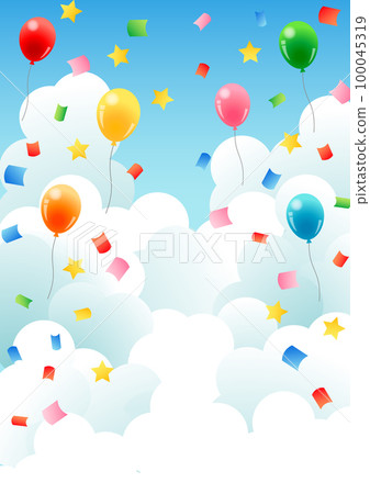 氣球和雷雲五彩紙屑背景垂直 100045319