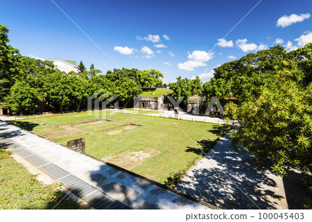 Building view of the Hobe Fort (Huwei Fort) in Tamsui District, New Taipei, Taiwan. The castle was built during the Qing Dynasty in China. 100045403