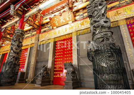 Night view of Xingtian Temple building in Taipei, Taiwan. The temple is devoted to Lord Guan. In 2014, it's became the first in Taiwan to ban the burning of incense. Night view of Xingtian Temple building in Taipei, Taiwan. The temple is devoted to Lord Guan. In 2014, it's became the first in Taiwan to ban the burning of incense. 100045405