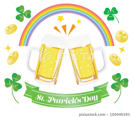 Saint patricks day beer and rainbow and clover and coin logo 100046393
