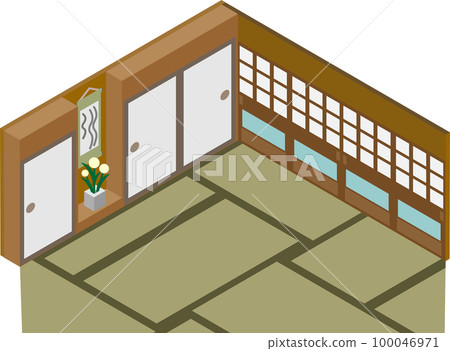 Illustration of an isometric Japanese-style room 100046971