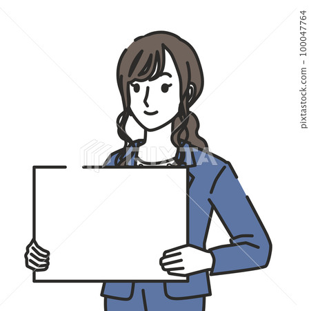 一位身著辦公室休閒裝並帶有留言板的女士 100047764