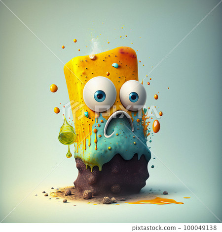A Sad and Melting Ice Cream Character with Droopy Eyes A Sad and Melting Ice Cream Character with Droopy Eyes 100049138