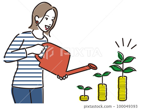Young woman doing asset management and tapping water 100049393