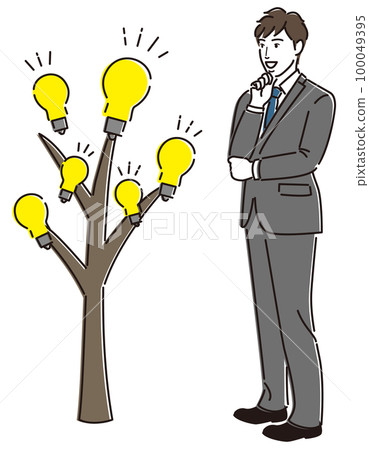 businessman looking at idea tree businessman looking at idea tree 100049395