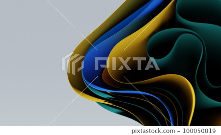 Dynamic motion abstract elements with multicolored sheets on white background. Elegant flow background. 3d rendering. Dynamic motion abstract elements with multicolored sheets on white background. Elegant flow background. 3d rendering. 100050019