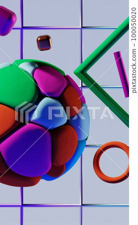 Flying abstract figures. Cloth fabric gradient waves abstract background. Iridescent glass wavy surface. Liquid surface, ripples, reflections. 3d render illustration. Flying abstract figures. Cloth fabric gradient waves abstract background. Iridescent glass wavy surface. Liquid surface, ripples, reflections. 3d render illustration. 100050020
