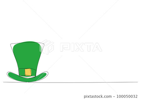 One line drawing. Continuous line art. Leprechaun hat. Hand drawn minimalistic design for simple logo, icon or emblem for St. Patrick Day. Editable stroke, vector. One line drawing. Continuous line art. Leprechaun hat. Hand drawn minimalistic design for simple logo, icon or emblem for St. Patrick Day. Editable stroke, vector. 100050032