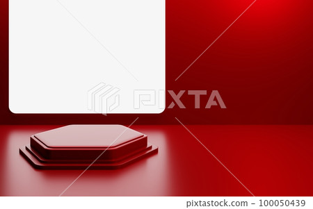 3d rendering of empty red podium abstract geometric minimal background. Scene for advertising, cosmetic ads, showcase, presentation, technology, cream, fashion, new year. Illustration. Product display 3d rendering of empty red podium abstract geometric minimal background. Scene for advertising, cosmetic ads, showcase, presentation, technology, cream, fashion, new year. Illustration. Product display 100050439
