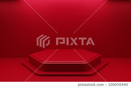 3d rendering of empty red podium abstract geometric minimal background. Scene for advertising, cosmetic ads, showcase, presentation, technology, cream, fashion, new year. Illustration. Product display 100050440