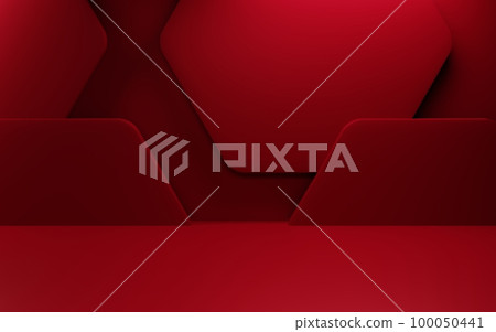 3d rendering of empty red abstract geometric minimal background. Scene for advertising, cosmetic ads, showcase, business, technology, digital, fashion, new year. Illustration. Product display 100050441