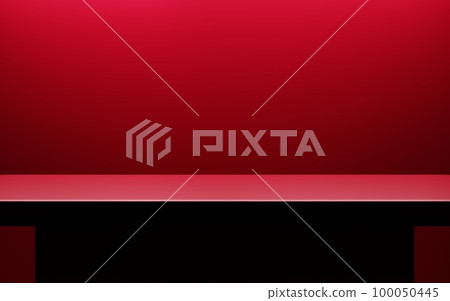 3d rendering of empty red podium abstract geometric minimal background. Scene for advertising, cosmetic ads, showcase, presentation, technology, cream, fashion, new year. Illustration. Product display 100050445