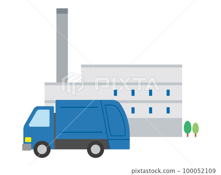 Illustration of a garbage incinerator and a garbage truck Illustration of a garbage incinerator and a garbage truck 100052109