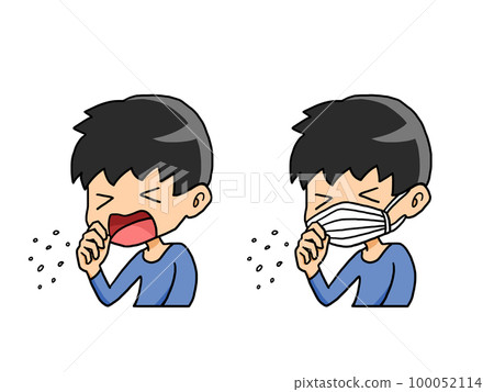 日本男子咳嗽或打噴嚏（戴或不戴口罩）的插圖 100052114